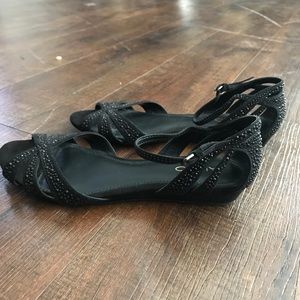 Aldo black rhinestone strappy flats size 7.5